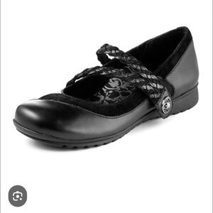 Aetrex Women's Mary Jane Black Braided Strap Flats